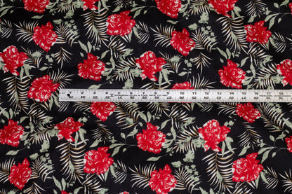 Black, Red, and Green Floral French Cotton Voile - Prime Fabrics