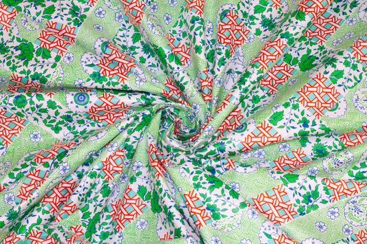 Green and Blue Floral Cotton - Prime Fabrics