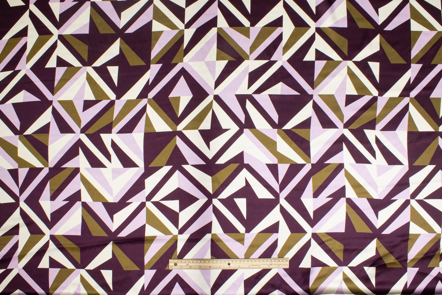 Geometric Italian Silk Charmeuse - Purple, Olive Green - Prime Fabrics