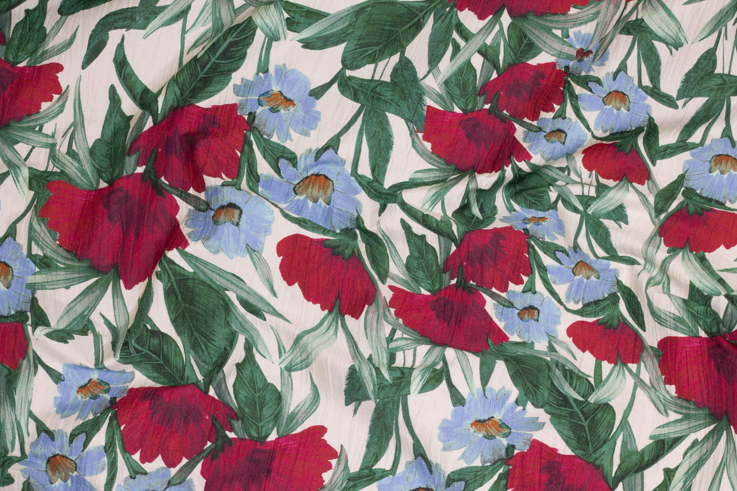 Red, Blue and Green Floral Crushed Stretch Cotton - Prime Fabrics