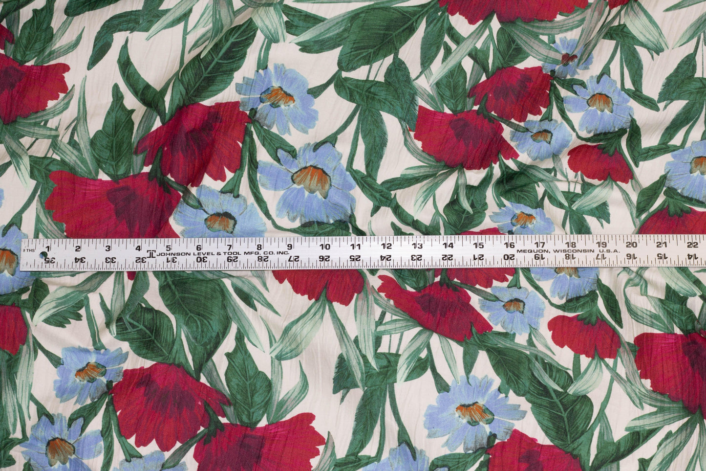 Red, Blue and Green Floral Crushed Stretch Cotton - Prime Fabrics