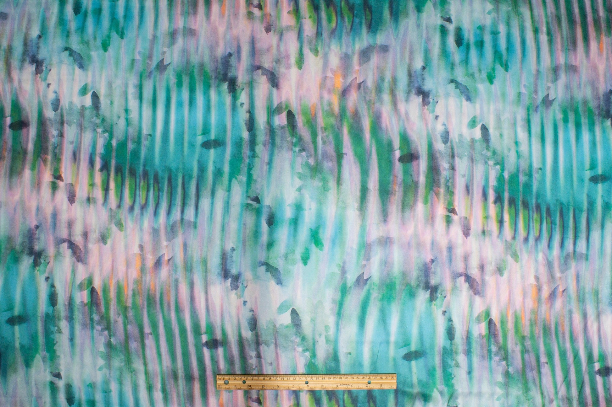 Abstract Watercolor Italian Silk Charmeuse - Aqua - Prime Fabrics