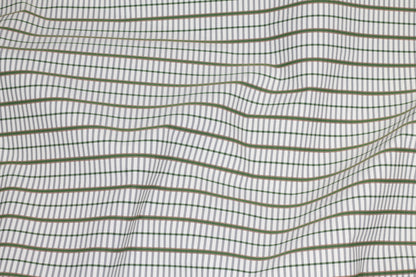White and Olive Green Striped Stretch Cotton - Prime Fabrics