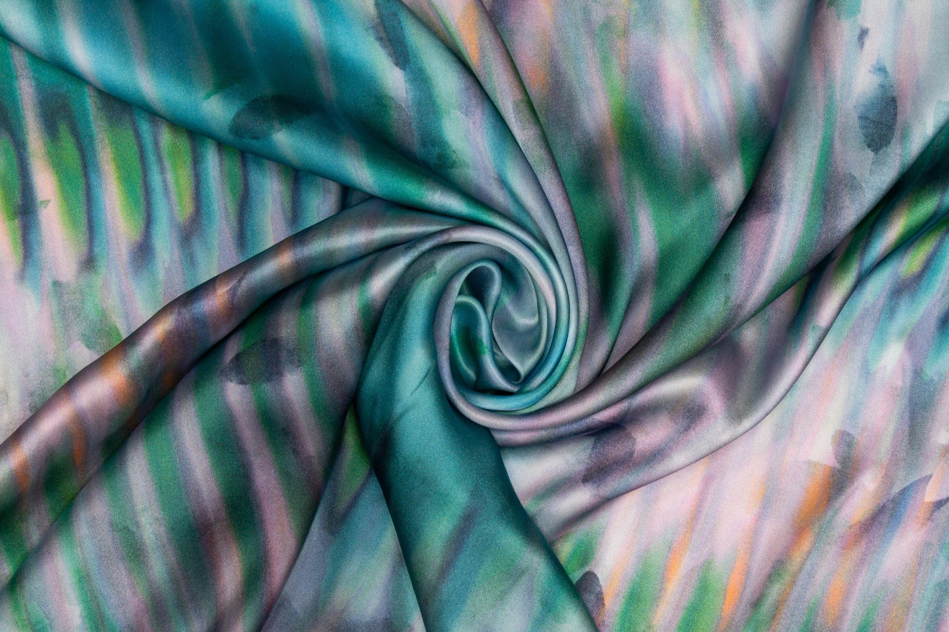 Abstract Watercolor Italian Silk Charmeuse - Aqua - Prime Fabrics