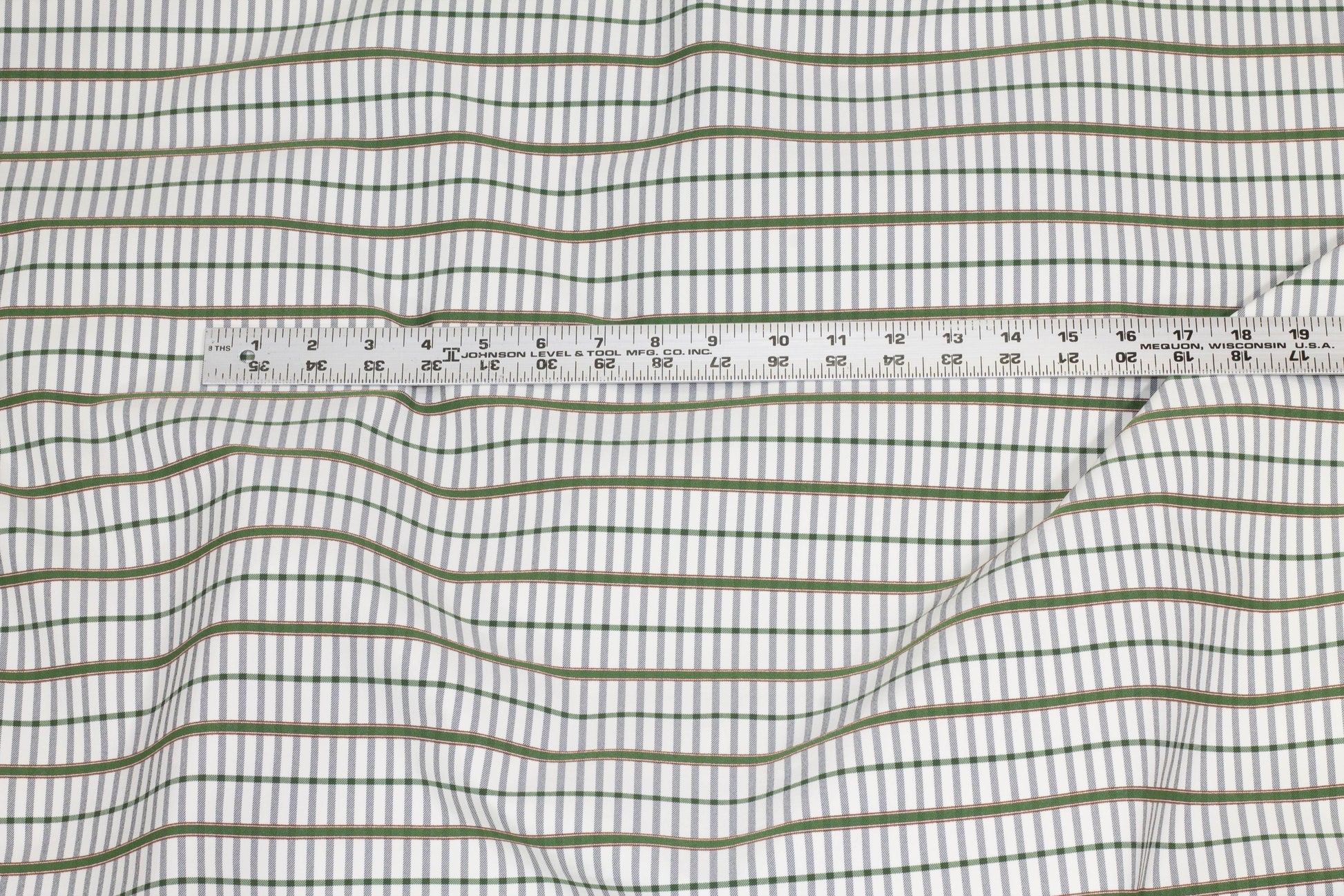 White and Olive Green Striped Stretch Cotton - Prime Fabrics