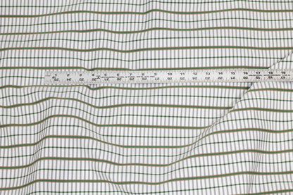 White and Olive Green Striped Stretch Cotton - Prime Fabrics