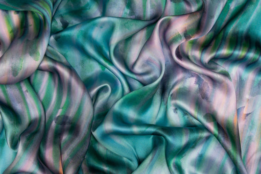 Abstract Watercolor Italian Silk Charmeuse - Aqua - Prime Fabrics