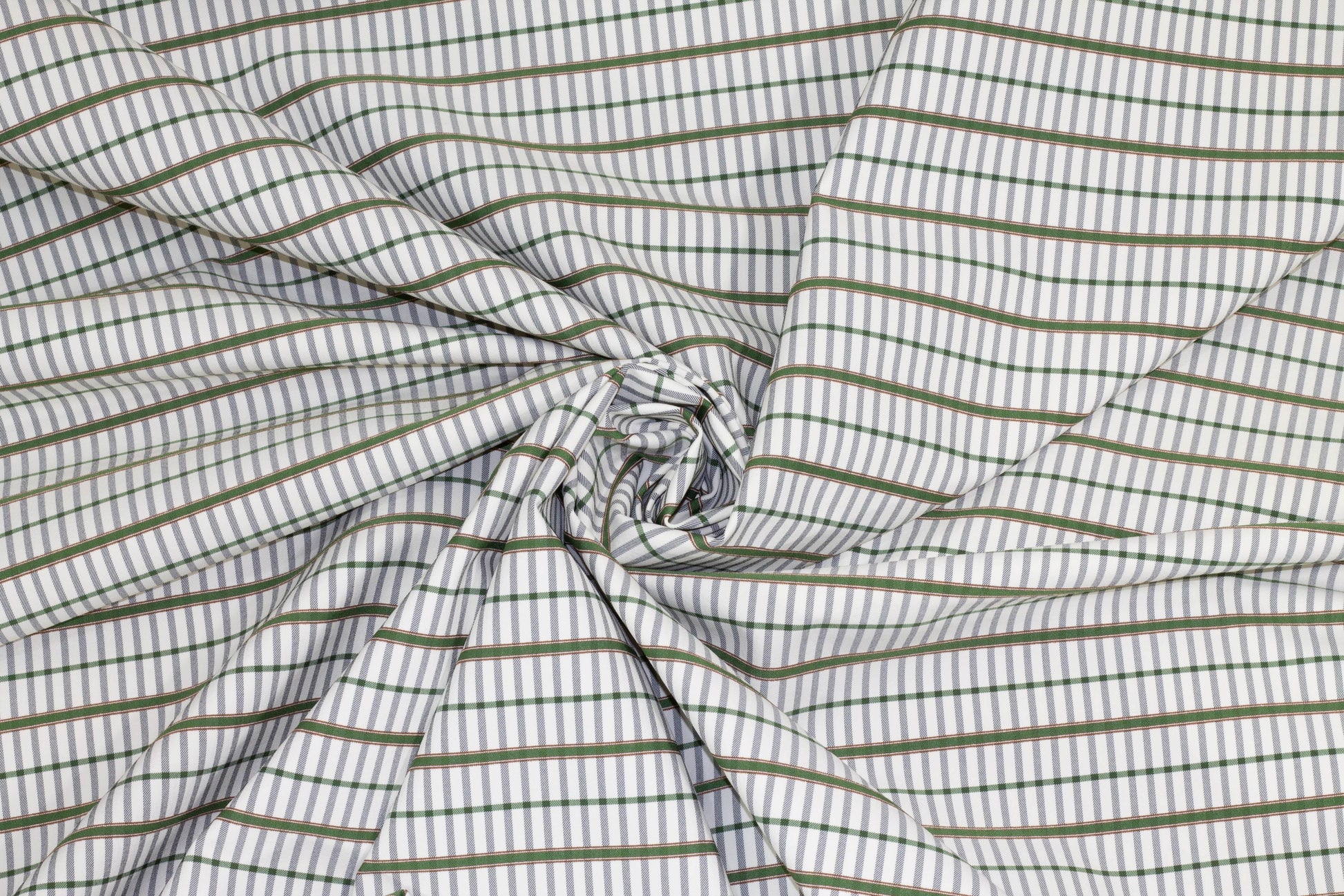 White and Olive Green Striped Stretch Cotton - Prime Fabrics