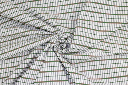 White and Olive Green Striped Stretch Cotton - Prime Fabrics
