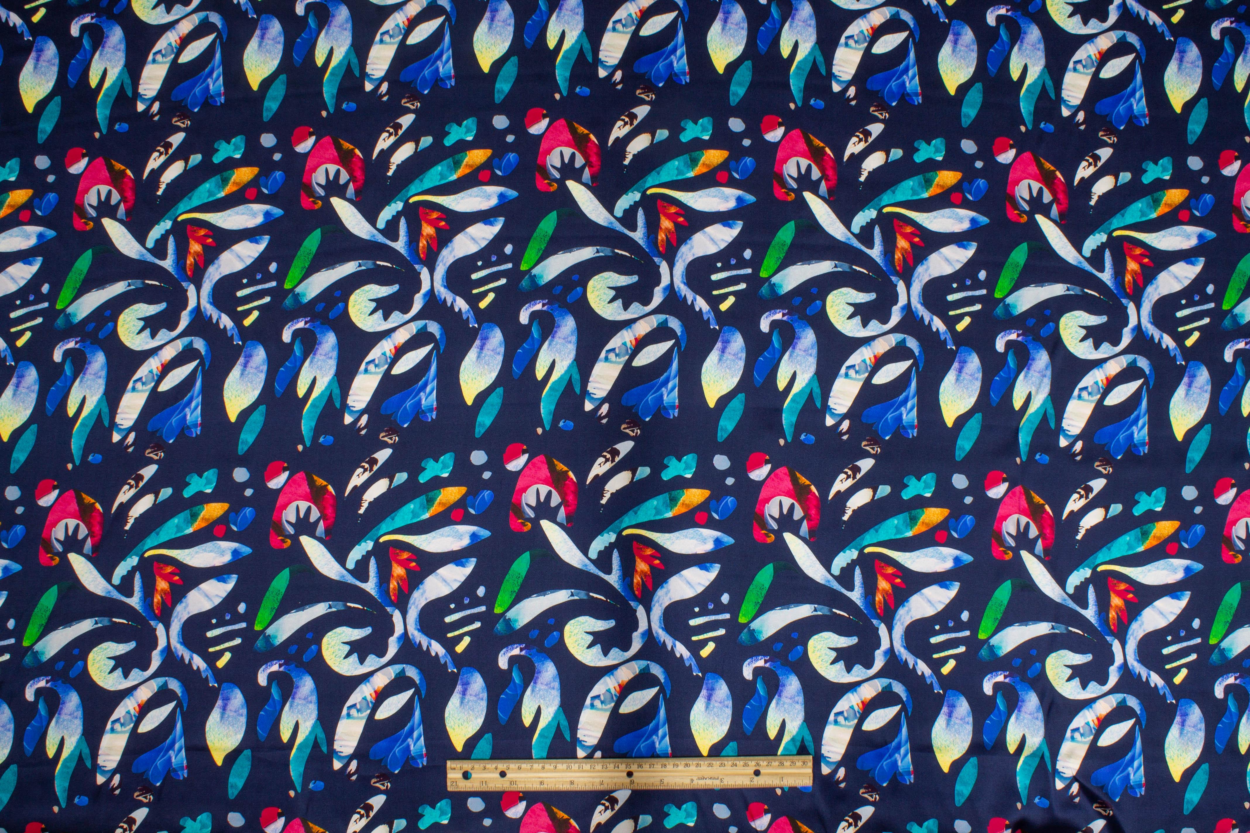 Abstract Italian Silk Charmeuse - Navy - Prime Fabrics