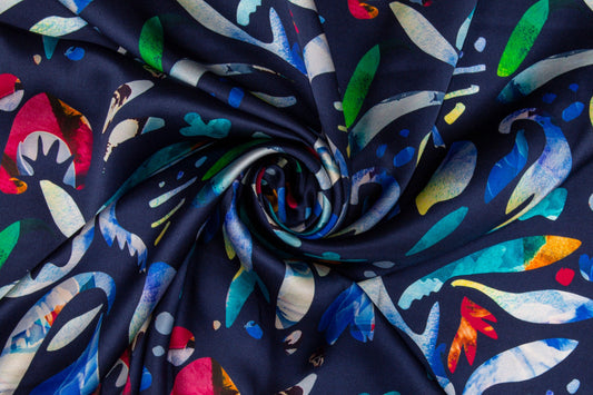 Abstract Italian Silk Charmeuse - Navy - Prime Fabrics