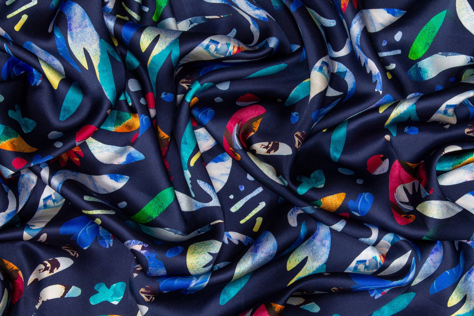 Abstract Italian Silk Charmeuse - Navy - Prime Fabrics