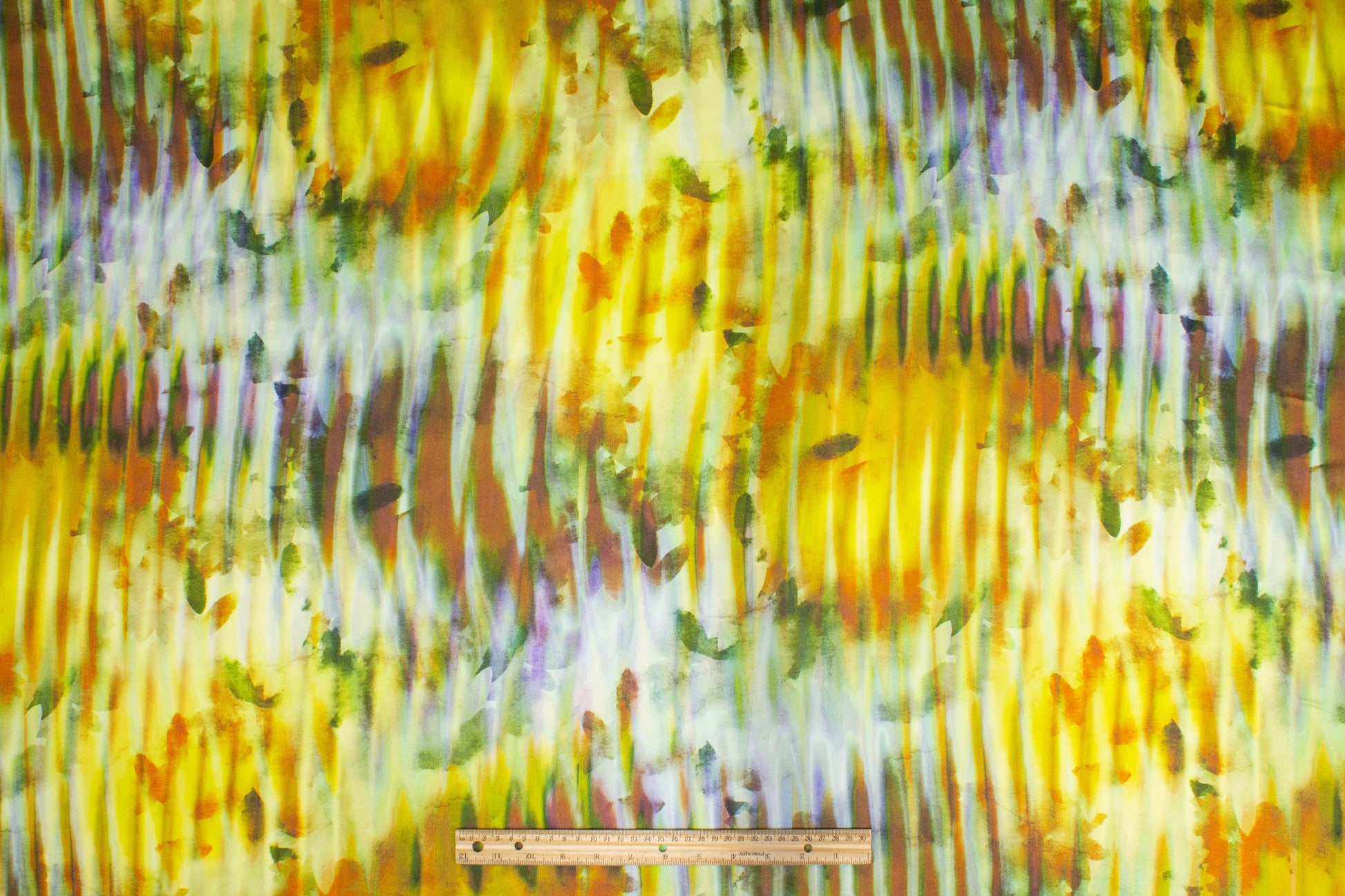 Abstract Watercolor Italian Silk Charmeuse - Yellow/Green - Prime Fabrics