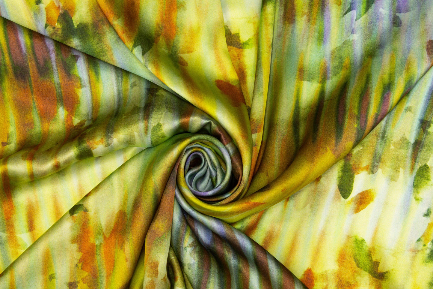 Abstract Watercolor Italian Silk Charmeuse - Yellow/Green - Prime Fabrics