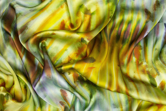 Abstract Watercolor Italian Silk Charmeuse - Yellow/Green - Prime Fabrics