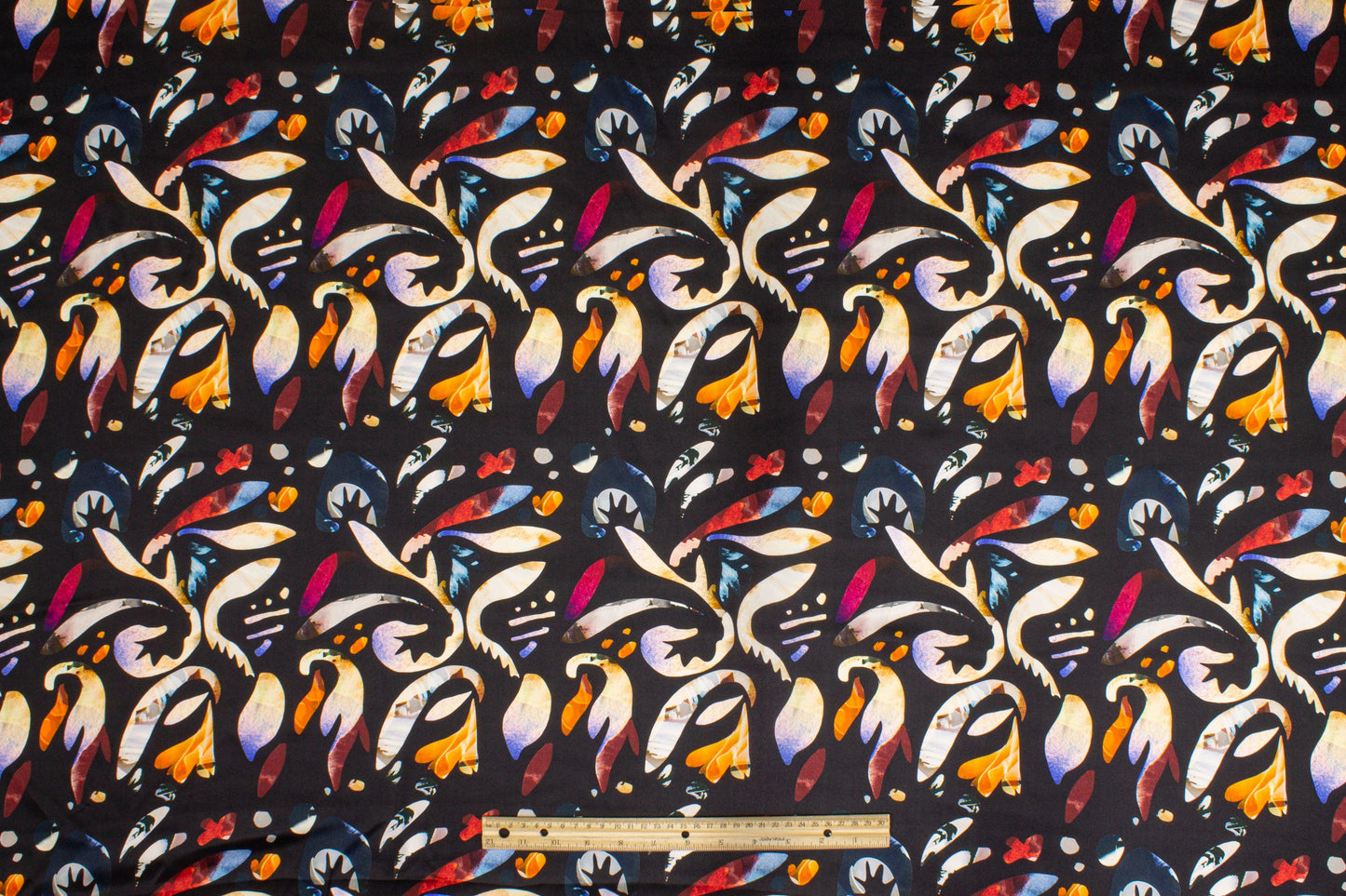 Abstract Italian Silk Charmeuse - Black - Prime Fabrics