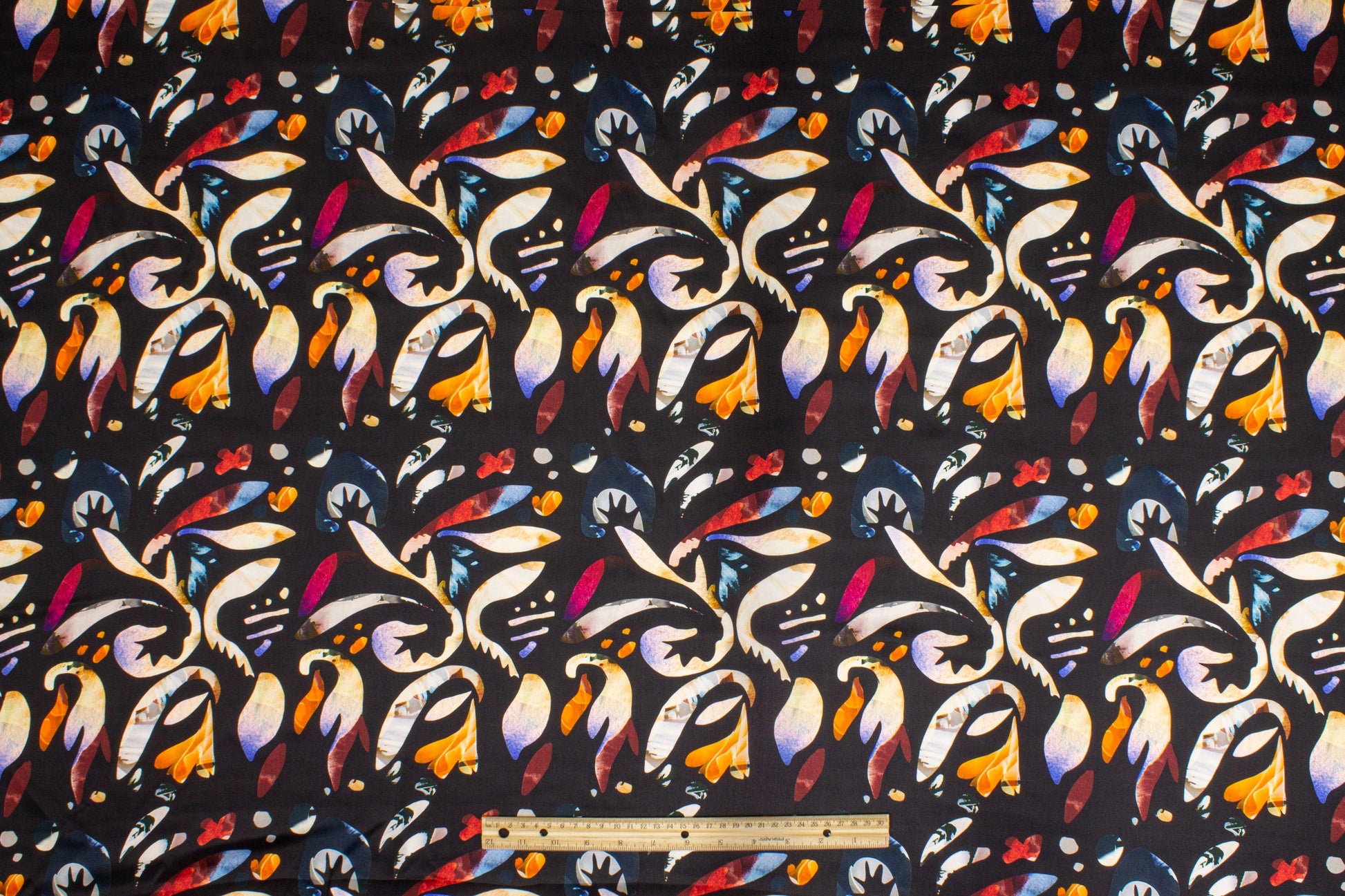 Abstract Italian Silk Charmeuse - Black - Prime Fabrics