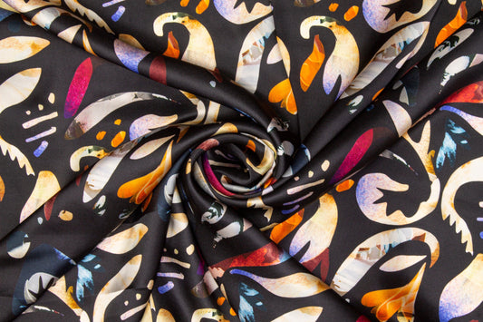 Abstract Italian Silk Charmeuse - Black - Prime Fabrics