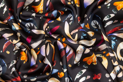 Abstract Italian Silk Charmeuse - Black - Prime Fabrics