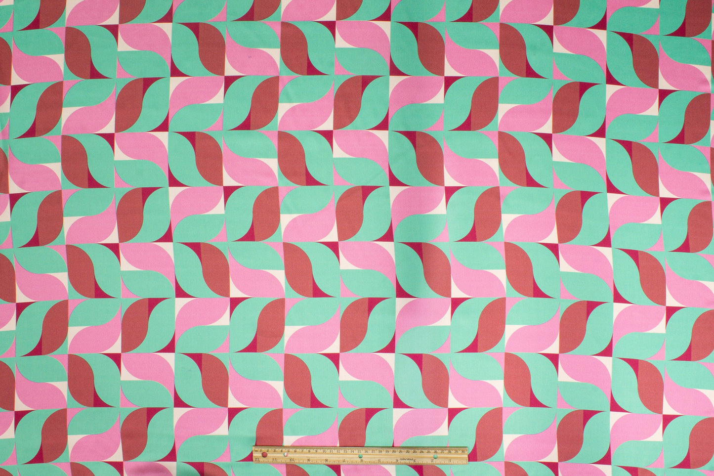 Geometric Italian Silk Charmeuse - Mint Green and Pink - Prime Fabrics
