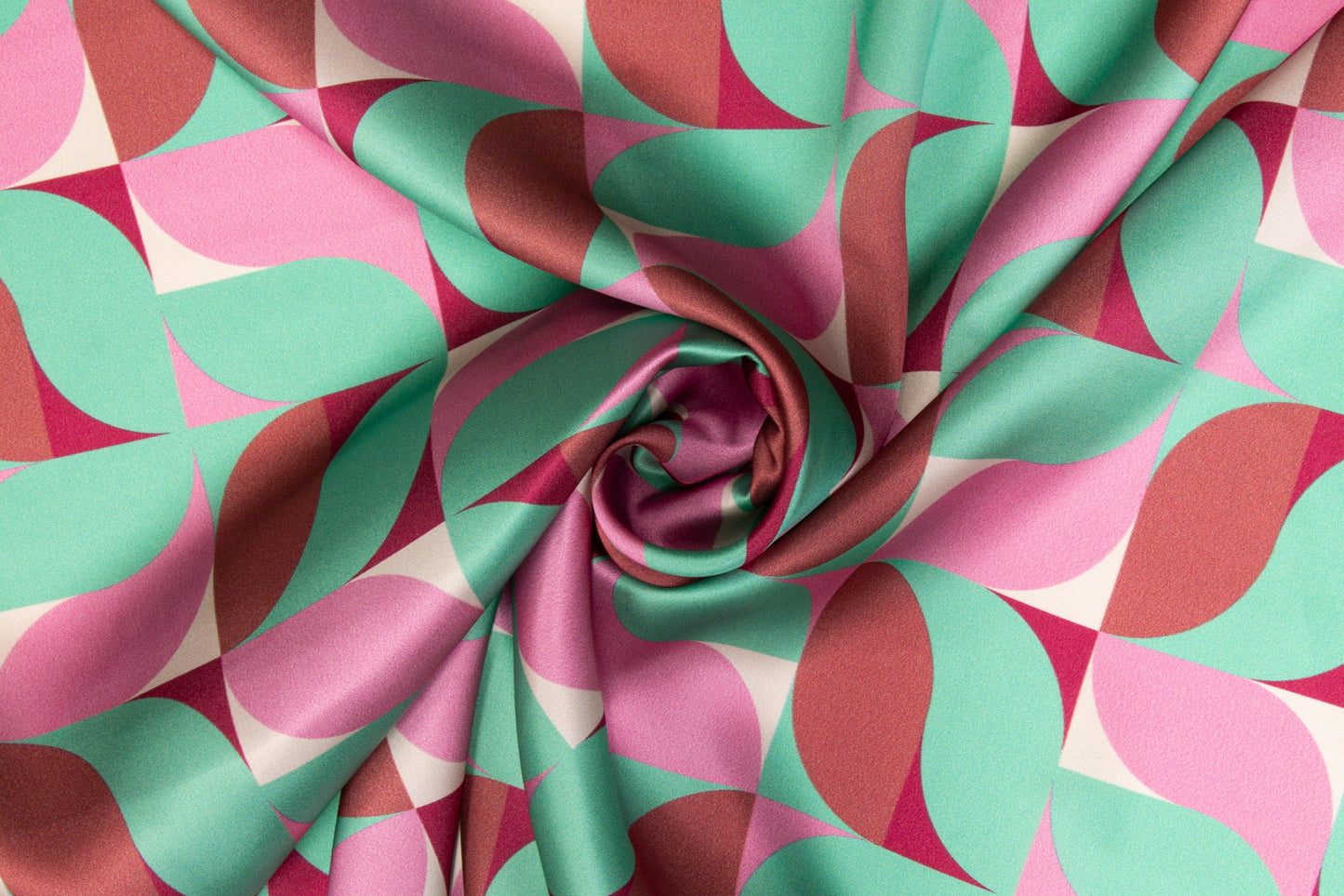 Geometric Italian Silk Charmeuse - Mint Green and Pink - Prime Fabrics