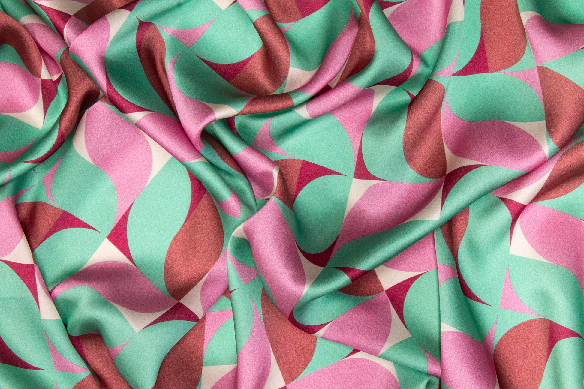Geometric Italian Silk Charmeuse - Mint Green and Pink - Prime Fabrics