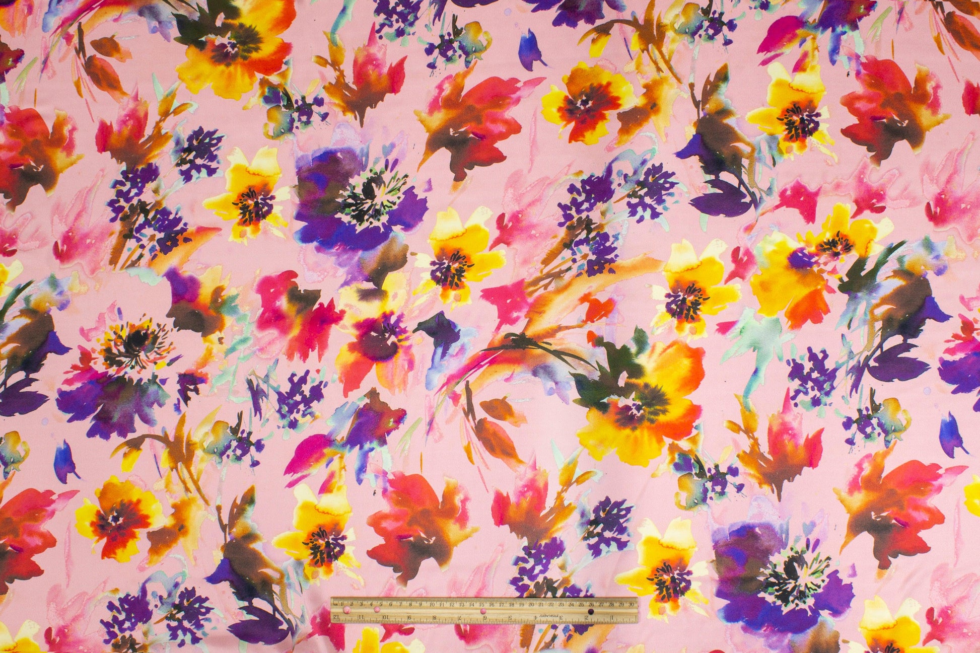 Watercolor Floral Tie-Dye Italian Silk Charmeuse - Pink Multicolor - Prime Fabrics