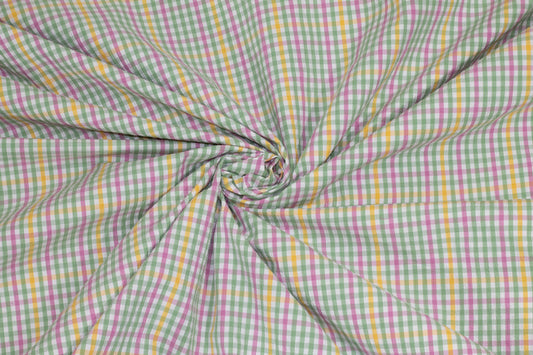 Multicolor Gingham Check Textured Stretch Cotton - Prime Fabrics