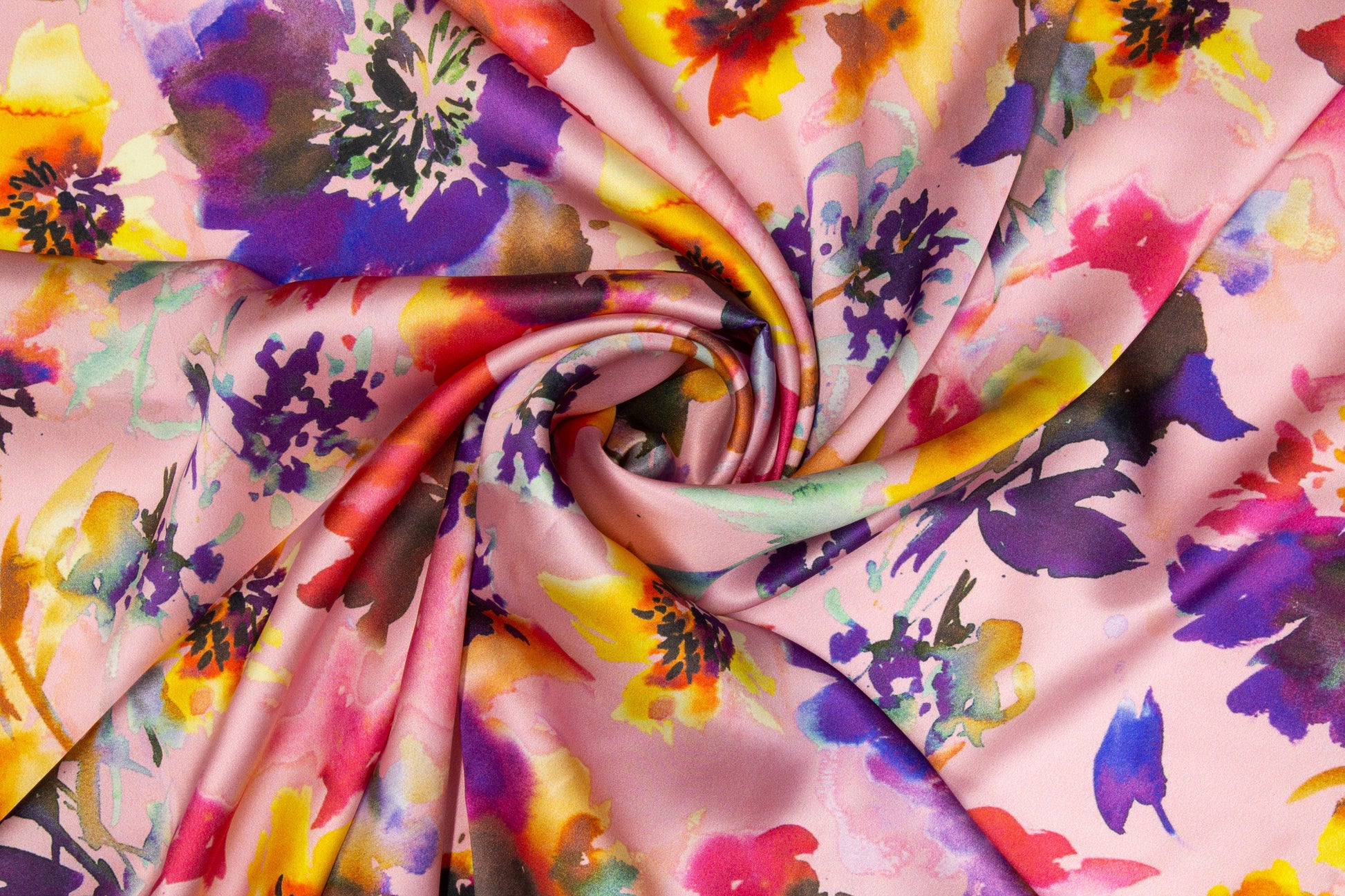 Watercolor Floral Tie-Dye Italian Silk Charmeuse - Pink Multicolor - Prime Fabrics