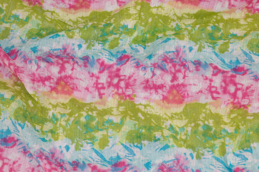 Blue, Pink, and Green Tie-Dye Crushed Cotton - Prime Fabrics