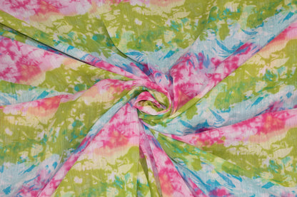 Blue, Pink, and Green Tie-Dye Crushed Cotton - Prime Fabrics