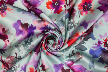 Watercolor Floral Tie-Dye Italian Silk Charmeuse - Multicolor - Prime Fabrics