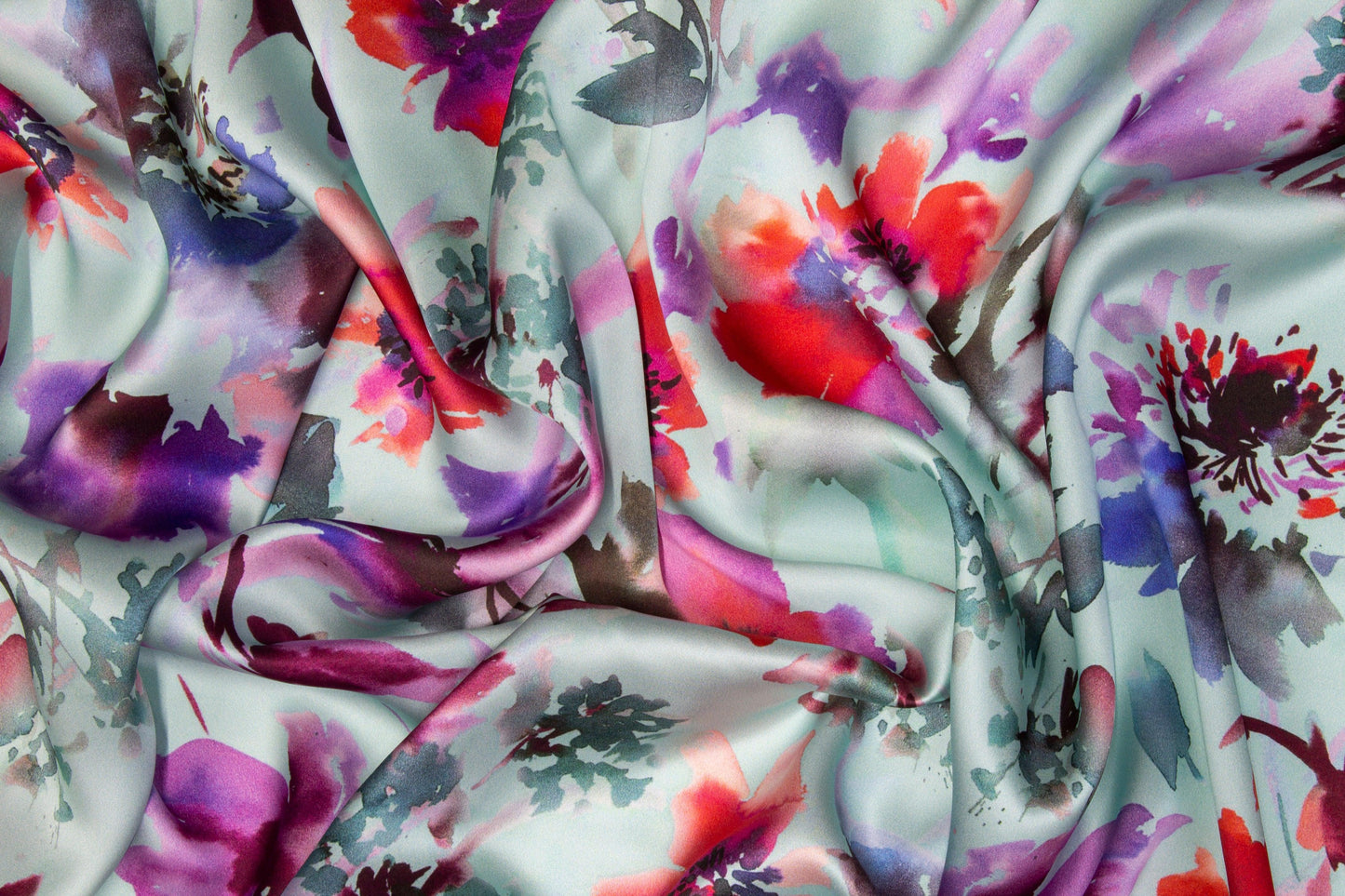 Watercolor Floral Tie-Dye Italian Silk Charmeuse - Multicolor - Prime Fabrics