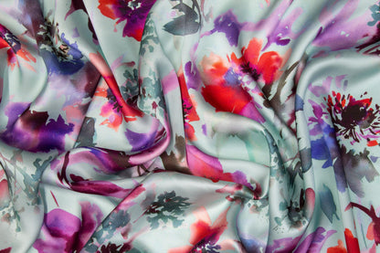 Watercolor Floral Tie-Dye Italian Silk Charmeuse - Multicolor - Prime Fabrics
