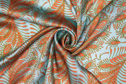Abstract Italian Silk Charmeuse - Blue and Orange - Prime Fabrics