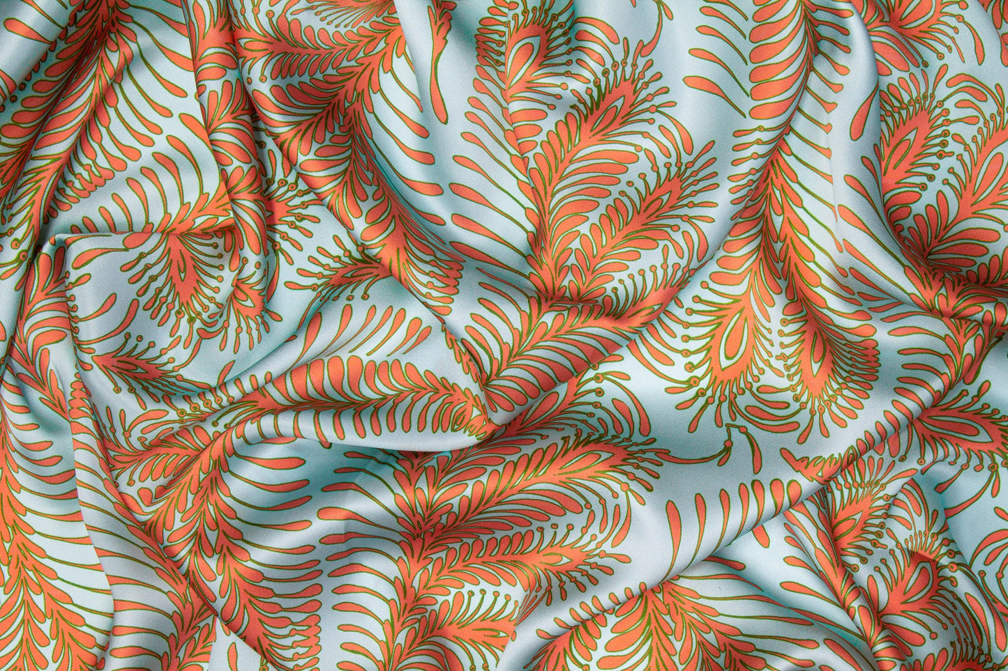 Abstract Italian Silk Charmeuse - Blue and Orange - Prime Fabrics
