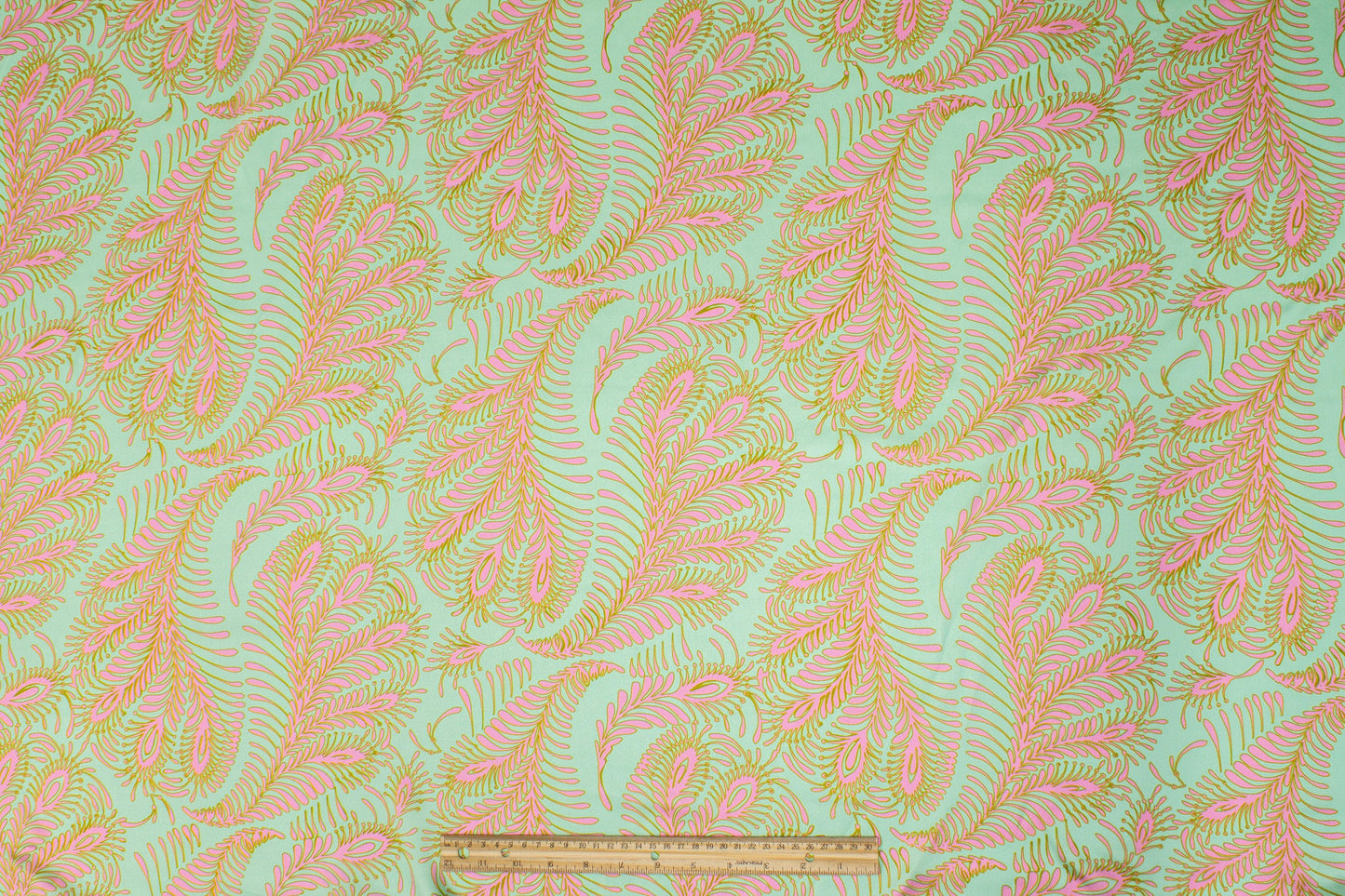 Abstract Italian Silk Charmeuse - Mint Green and Pink - Prime Fabrics