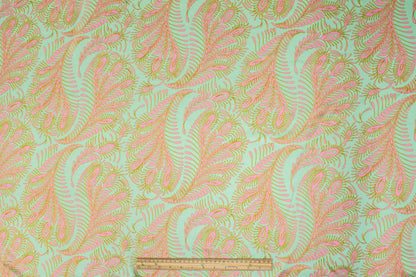 Abstract Italian Silk Charmeuse - Mint Green and Pink - Prime Fabrics