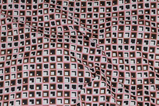 Geometric Italian Cotton Voile - Pink, Black, Brown, White - Prime Fabrics