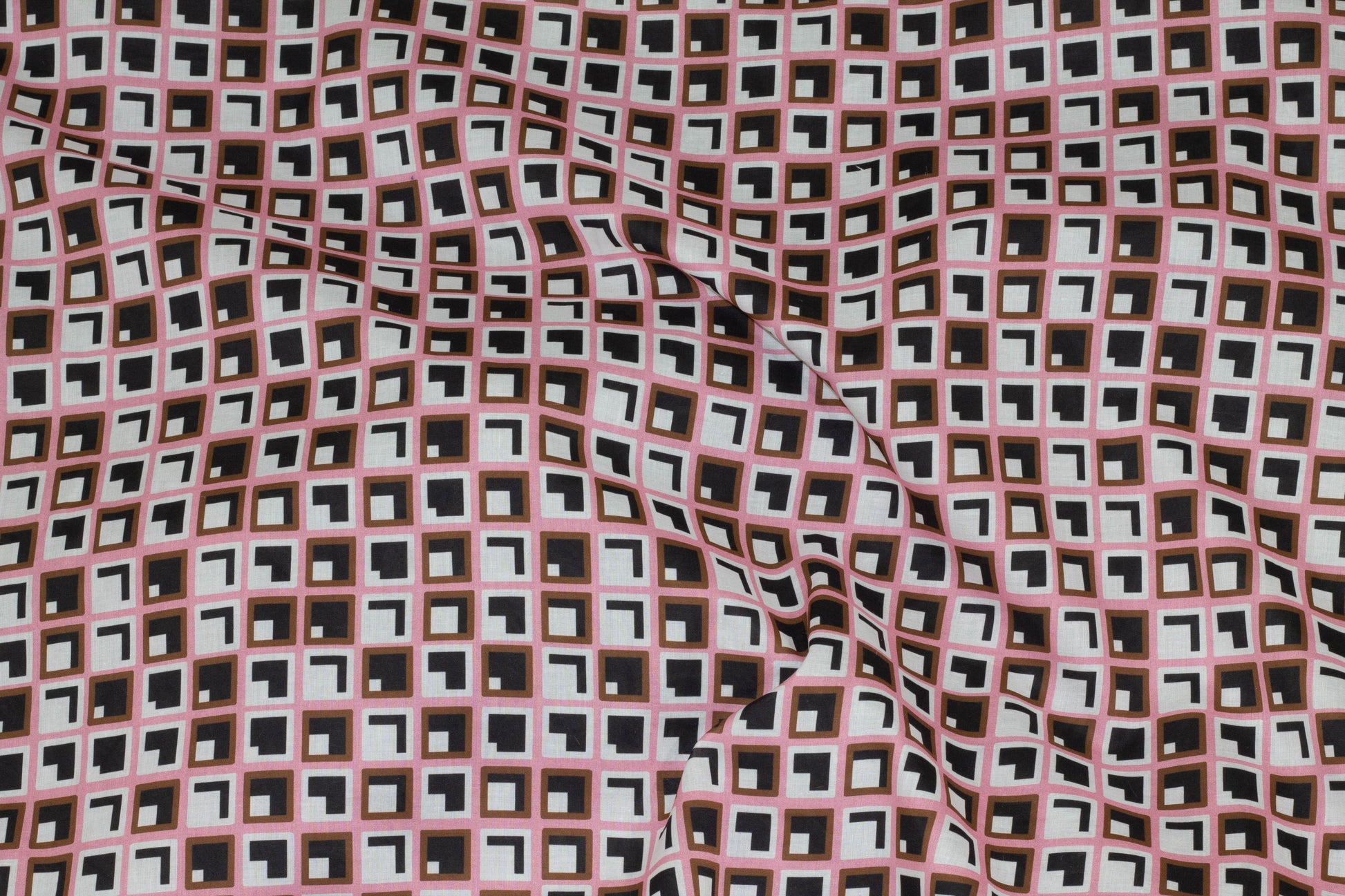 Geometric Italian Cotton Voile - Pink, Black, Brown, White - Prime Fabrics