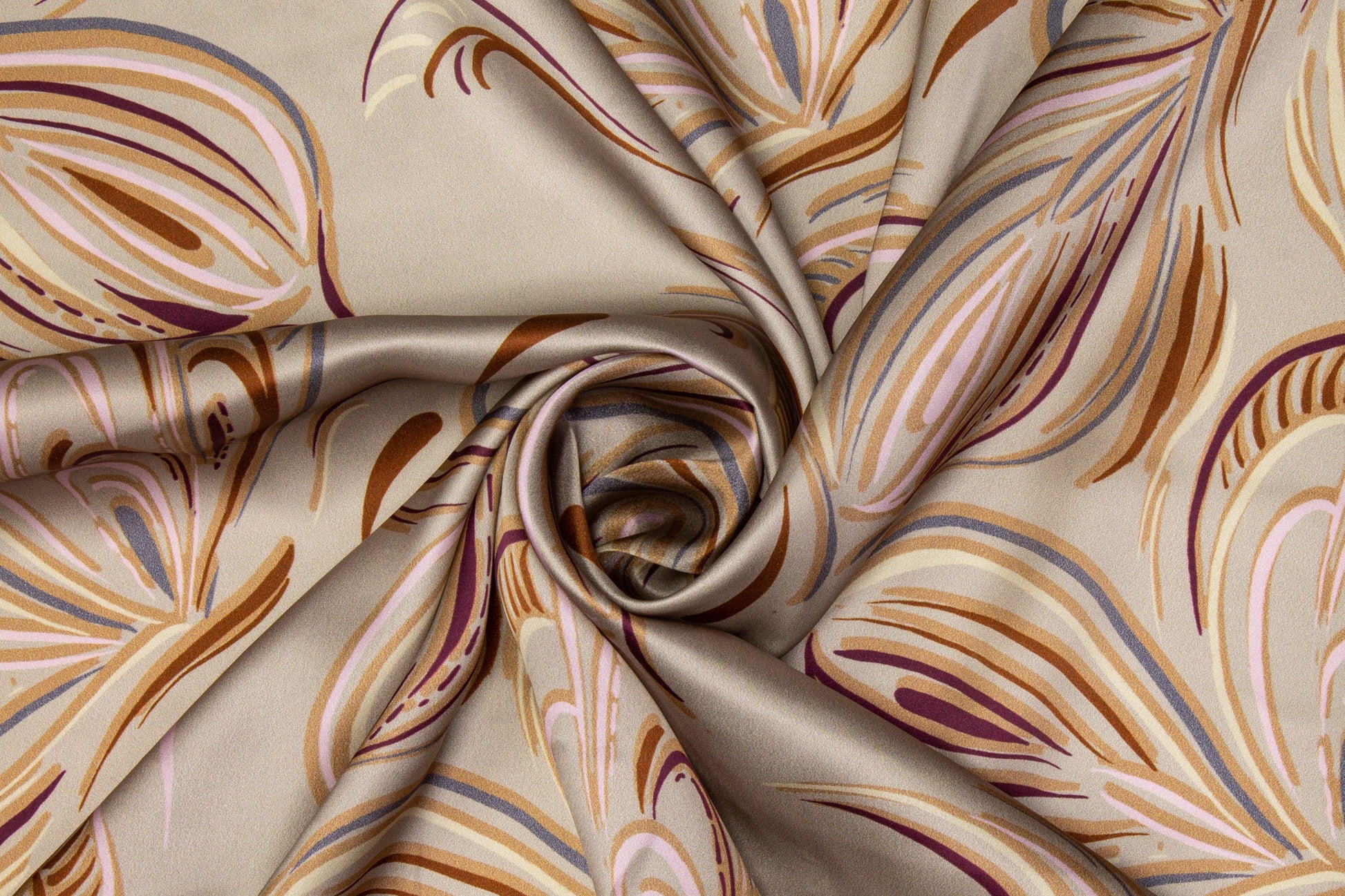 Abstract Floral Italian Silk Charmeuse - Taupe - Prime Fabrics