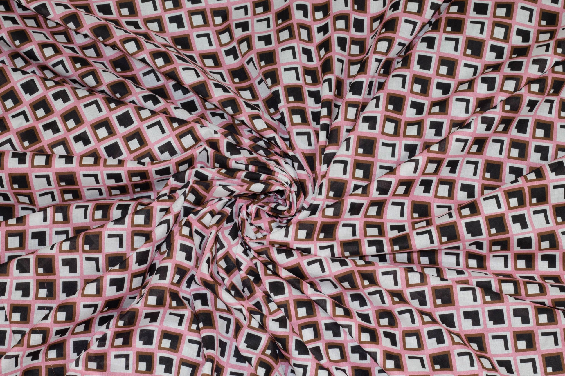 Geometric Italian Cotton Voile - Pink, Black, Brown, White - Prime Fabrics