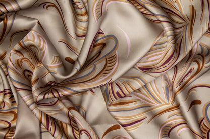 Abstract Floral Italian Silk Charmeuse - Taupe - Prime Fabrics