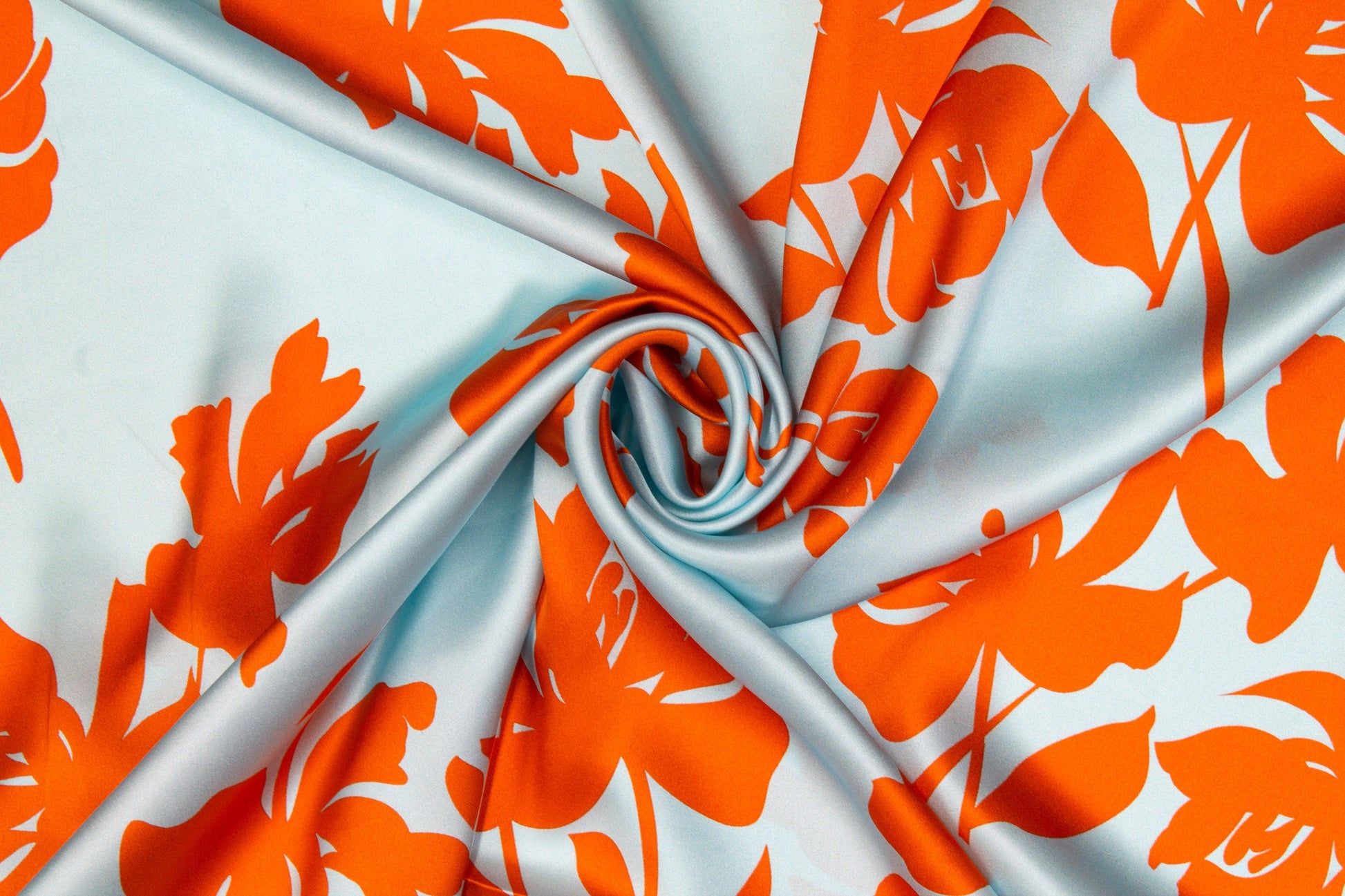 Floral Italian Silk Charmeuse - Blue and Orange - Prime Fabrics