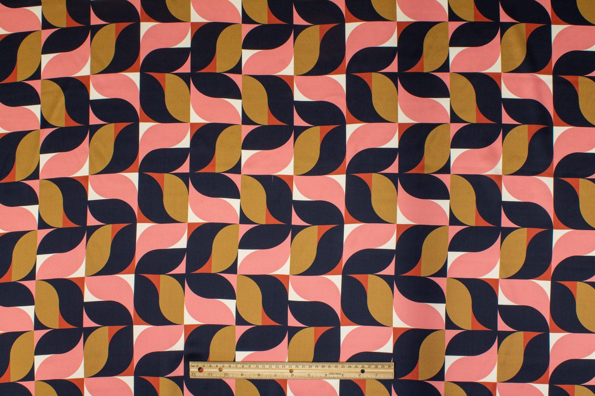 Geometric Italian Silk Charmeuse - Navy, Pink, Gold - Prime Fabrics