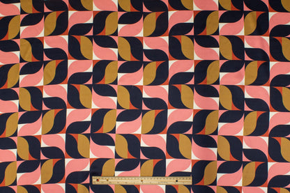 Geometric Italian Silk Charmeuse - Navy, Pink, Gold - Prime Fabrics