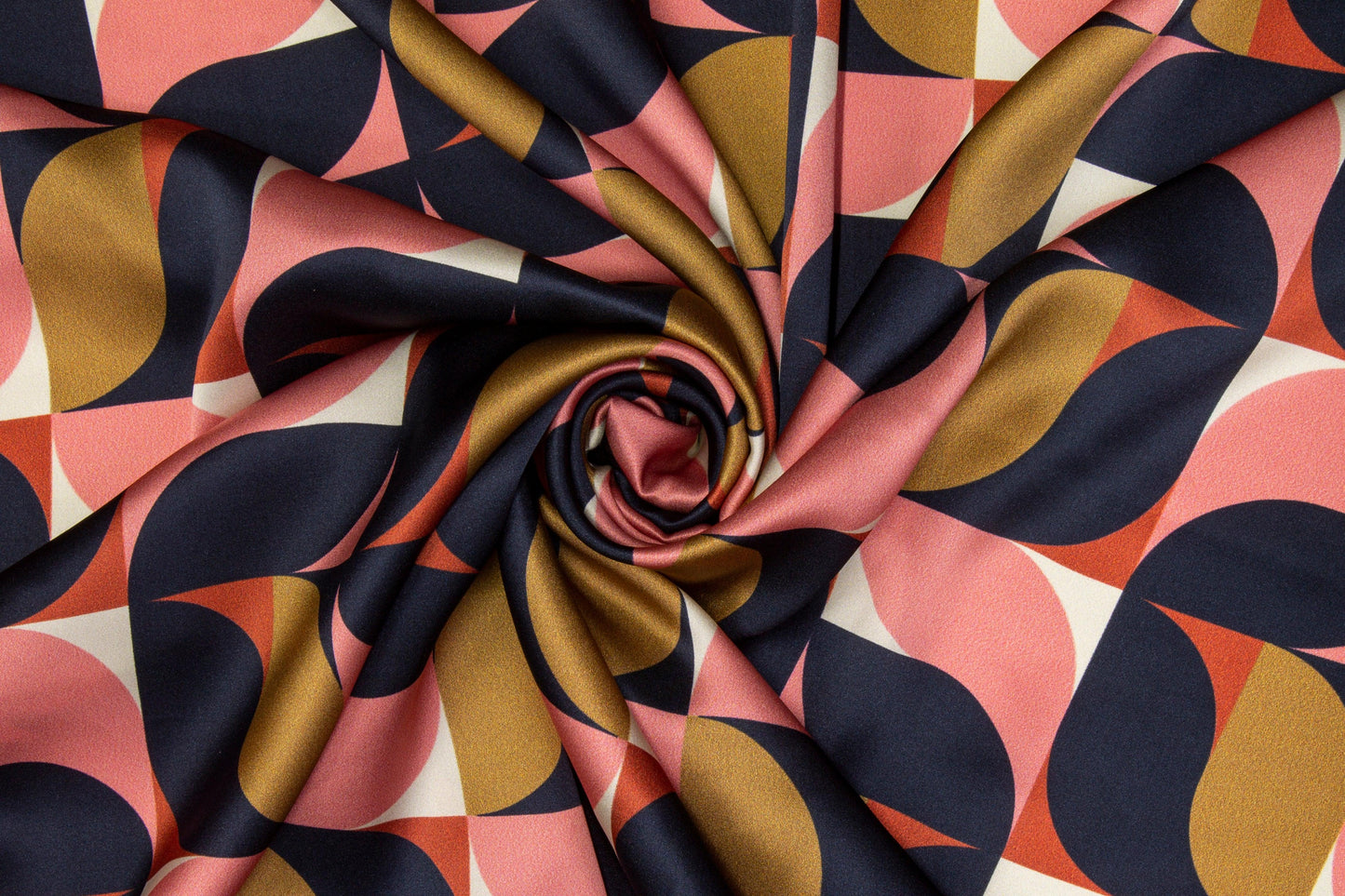 Geometric Italian Silk Charmeuse - Navy, Pink, Gold - Prime Fabrics