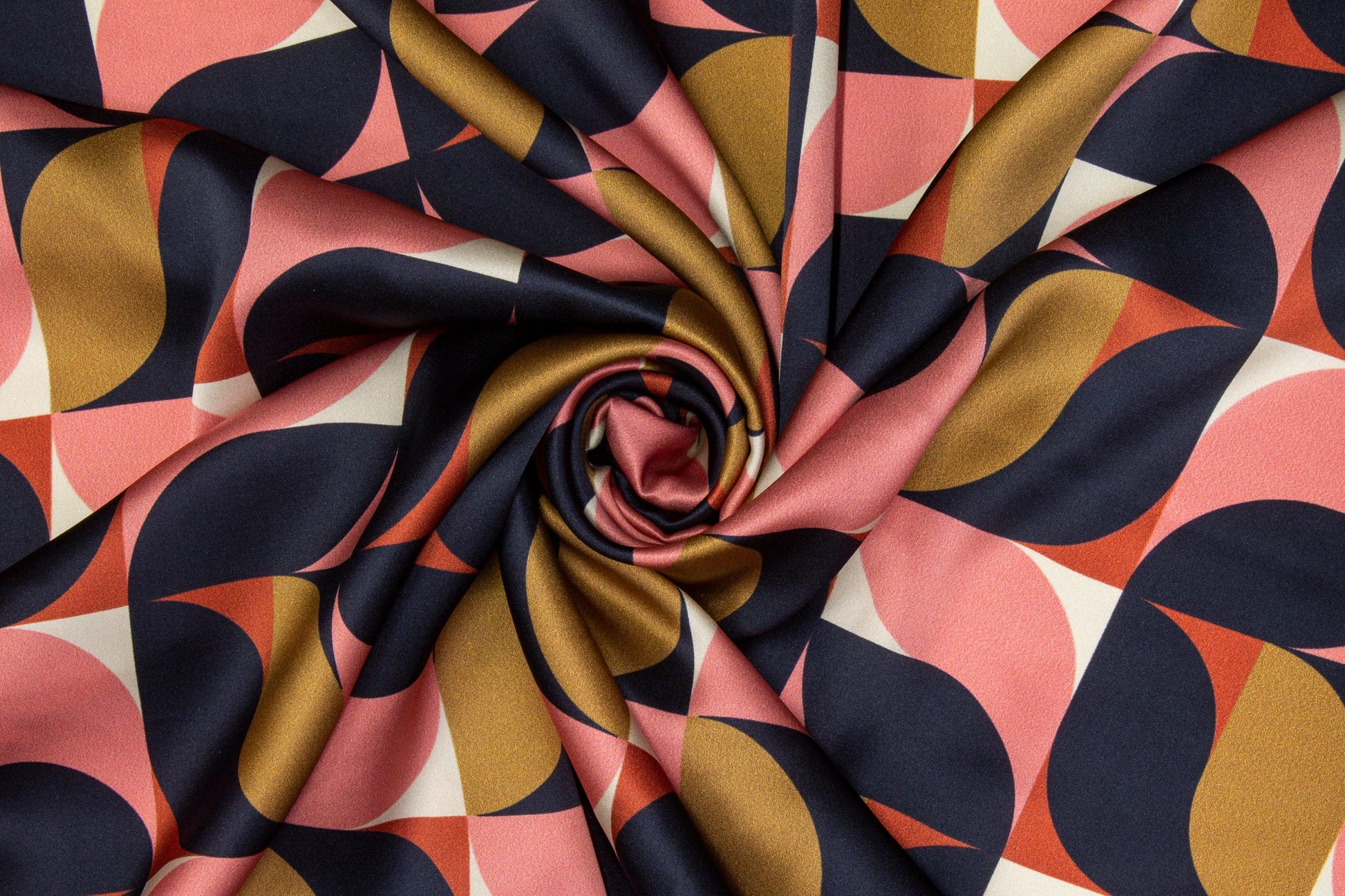 Geometric Italian Silk Charmeuse - Navy, Pink, Gold - Prime Fabrics