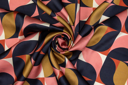 Geometric Italian Silk Charmeuse - Navy, Pink, Gold - Prime Fabrics
