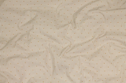 Tan and White Striped and Embroidered Cotton - Prime Fabrics